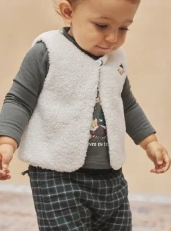 Sergent Major Pull, Gilet & Cardigan-Cardigan &eacute;cru sans manches en fourrure synth&eacute;tique