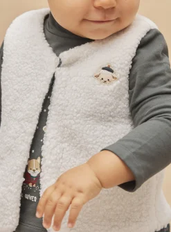 Sergent Major Pull, Gilet & Cardigan-Cardigan &eacute;cru sans manches en fourrure synth&eacute;tique