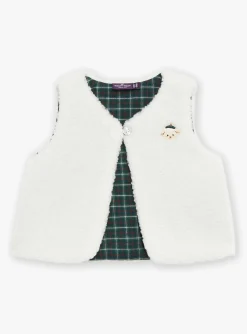 Sergent Major Pull, Gilet & Cardigan-Cardigan &eacute;cru sans manches en fourrure synth&eacute;tique