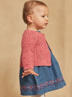 Sergent Major Pull, Gilet & Cardigan-Cardigan rose passion en tricot ajour&eacute;