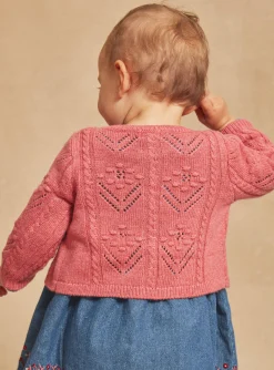 Sergent Major Pull, Gilet & Cardigan-Cardigan rose passion en tricot ajour&eacute;