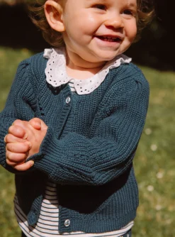 Sergent Major Pull, Gilet & Cardigan-Cardigan vert émeraude en tricot fantaisie