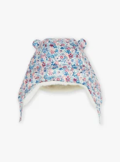 Sergent Major Bonnet, Echarpe & Gant-Chapka &eacute;crue, rose et bleue &agrave; imprim&eacute; fleuri