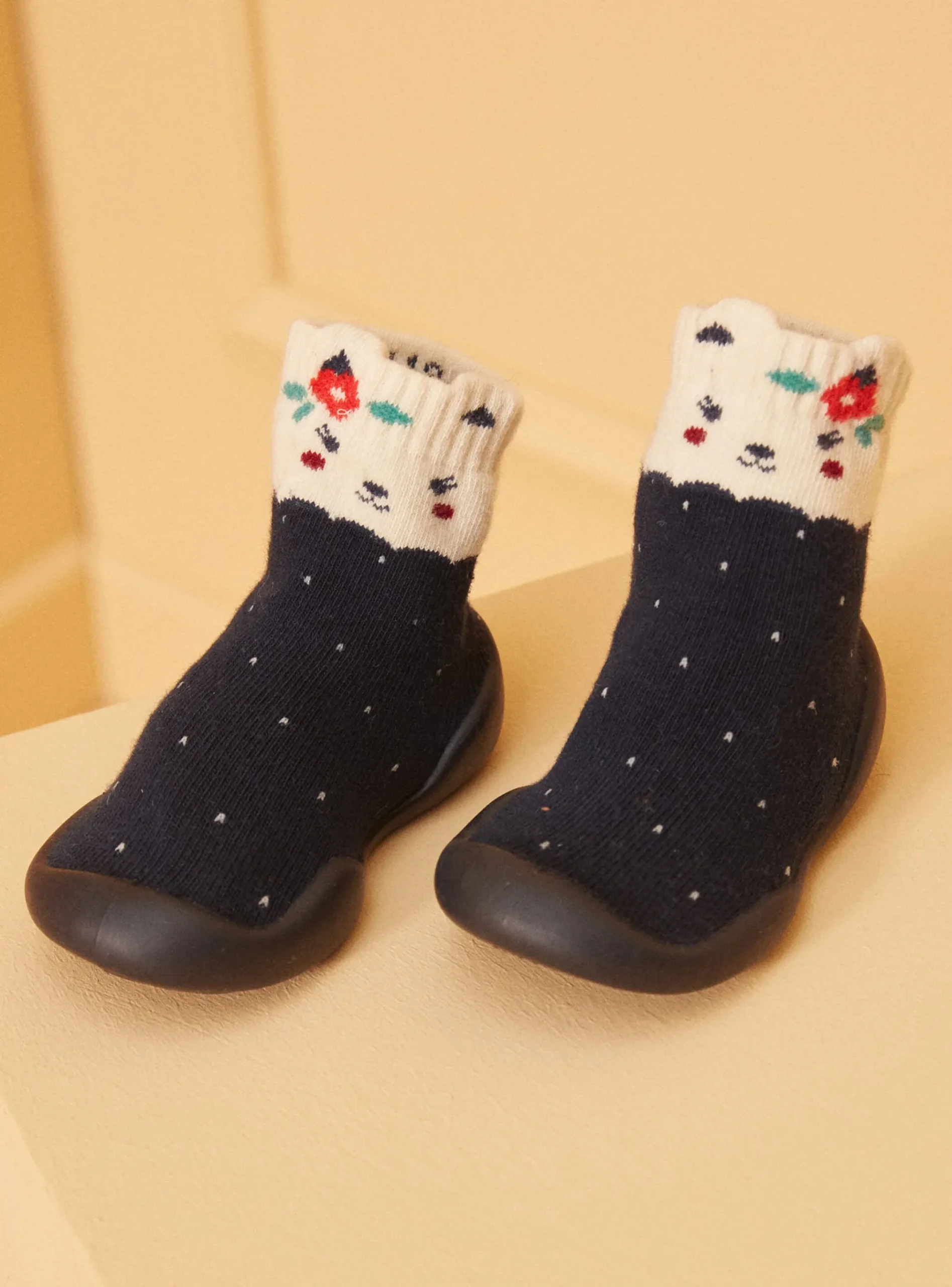 Sergent Major Chaussures-chaussette à pois écrus sur fond marine
