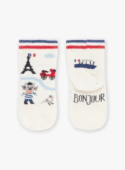 Sergent Major Chaussettes-Chaussettes basses beiges à imprimé fantaisie