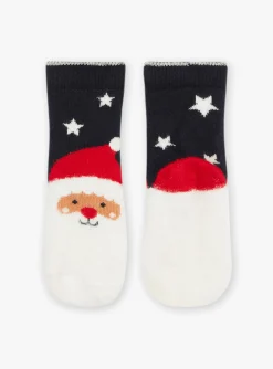 Sergent Major Chaussettes-Chaussettes bleu marine &agrave; imprim&eacute; P&egrave;re No&euml;l