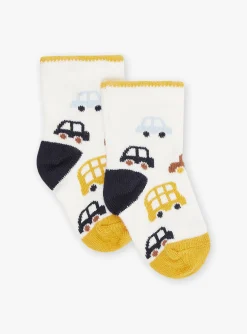 Sergent Major Chaussettes-Chaussettes écrues à imprimé voitures