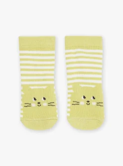 Sergent Major Chaussettes-Chaussettes écrues et vert argile à imprimé à rayures