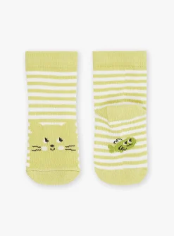 Sergent Major Chaussettes-Chaussettes &eacute;crues et vert argile &agrave; imprim&eacute; &agrave; rayures