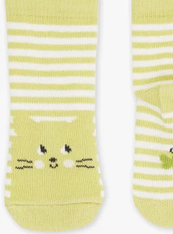 Sergent Major Chaussettes-Chaussettes &eacute;crues et vert argile &agrave; imprim&eacute; &agrave; rayures