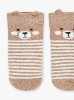 Sergent Major Chaussettes-Chaussettes marrons et blanc cr&egrave;me &agrave; imprim&eacute; &agrave; rayures