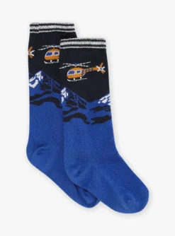 Sergent Major Sous-vêtement & Chaussettes-Chaussettes noires et bleu glacier à jacquard montagnes et hélicoptère
