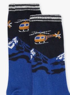 Sergent Major Sous-vêtement & Chaussettes-Chaussettes noires et bleu glacier &agrave; jacquard montagnes et h&eacute;licopt&egrave;re