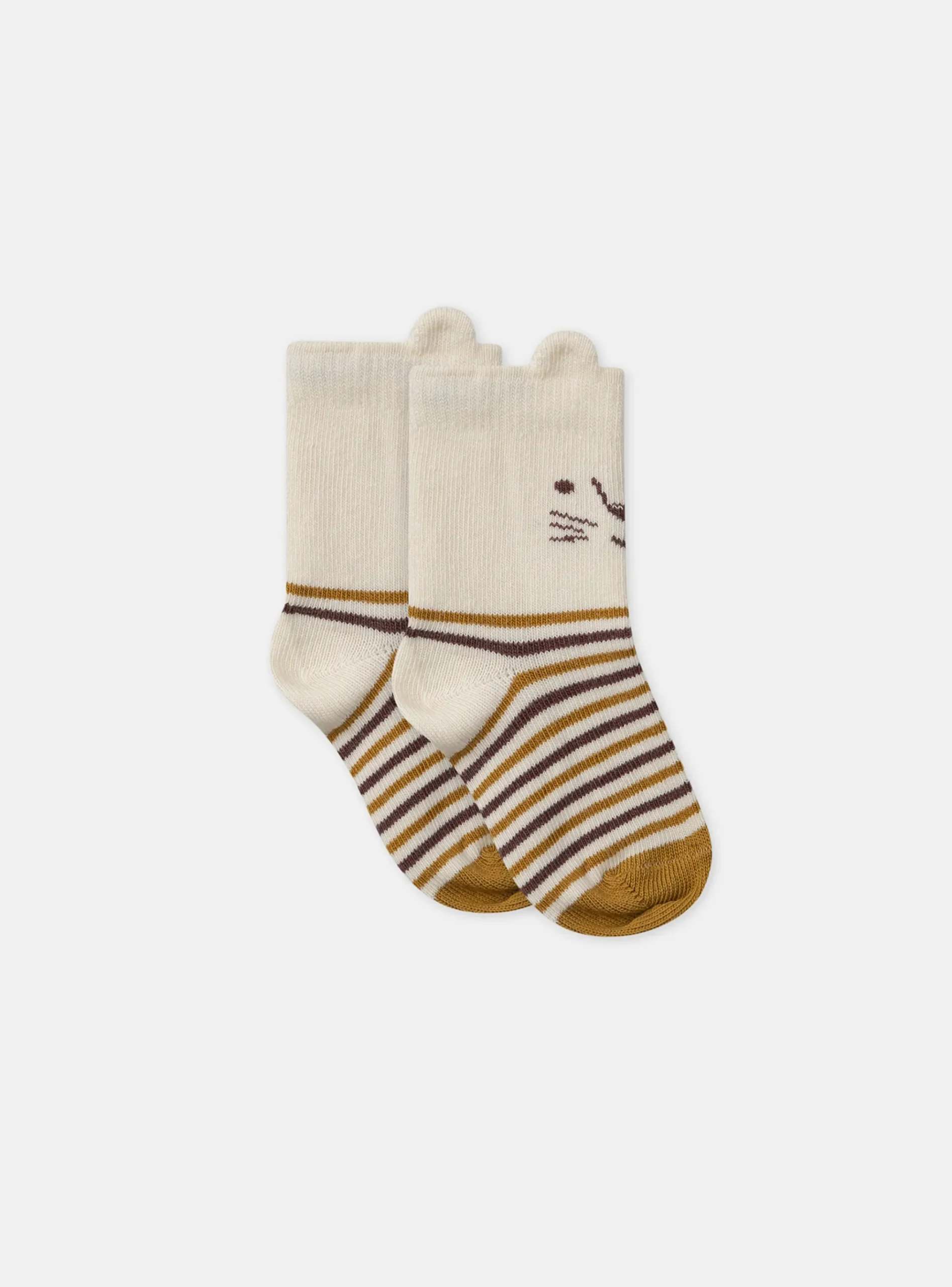 Sergent Major Chaussettes-Chaussettes rayées avec visage de lion