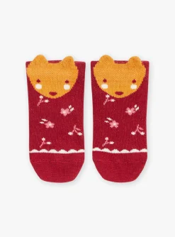 Sergent Major Chaussettes & Collant-Chaussettes rouge foncé à motifs fleuris et tête d'animal