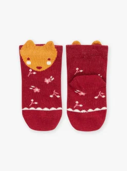 Sergent Major Chaussettes & Collant-Chaussettes rouge fonc&eacute; &agrave; motifs fleuris et t&ecirc;te d'animal