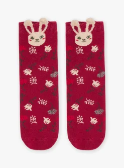 Sergent Major Sous-vêtement, Chaussette & Collant-Chaussettes rouges à jacquard fleuri