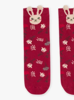 Sergent Major Sous-vêtement, Chaussette & Collant-Chaussettes rouges &agrave; jacquard fleuri