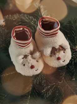 Sergent Major Chaussures-Chaussons beiges à animation 3D renne de Noël