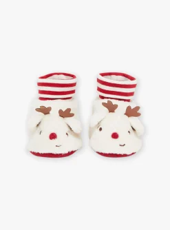 Sergent Major Chaussures-Chaussons beiges &agrave; animation 3D renne de No&euml;l