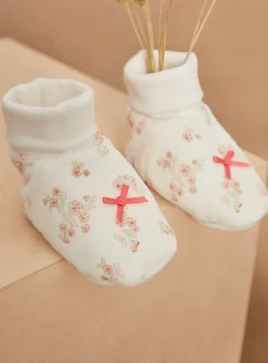 Sergent Major Bonnet, Moufle, Chausson & Chaussette-Chaussons de naissance &eacute;crus en velours