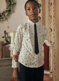 Sergent Major Chemise-Chemise blanche à imprimé Noël et cravate bleu marine
