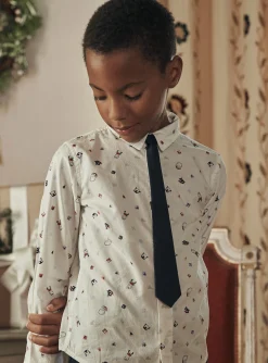 Sergent Major Chemise-Chemise blanche &agrave; imprim&eacute; No&euml;l et cravate bleu marine