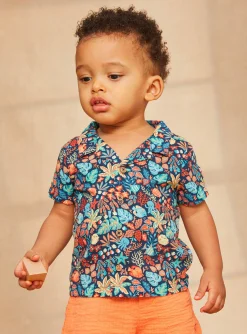 Sergent Major Chemise, T-shirt & Polo-Chemise bleu marine à imprimé animaux marins et feuilles multicolores