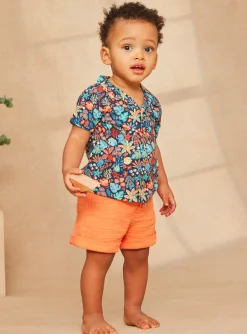 Sergent Major Chemise, T-shirt & Polo-Chemise bleu marine &agrave; imprim&eacute; animaux marins et feuilles multicolores