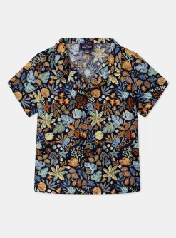 Sergent Major Chemise, T-shirt & Polo-Chemise bleu marine &agrave; imprim&eacute; animaux marins et feuilles multicolores