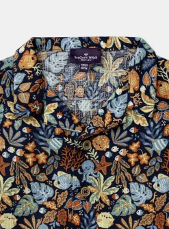 Sergent Major Chemise, T-shirt & Polo-Chemise bleu marine &agrave; imprim&eacute; animaux marins et feuilles multicolores