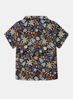 Sergent Major Chemise, T-shirt & Polo-Chemise bleu marine &agrave; imprim&eacute; animaux marins et feuilles multicolores