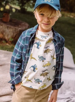 Sergent Major Chemise-Chemise bleue et vert émeraude à imprimé à carreaux