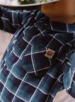 Sergent Major Chemise-Chemise bleue et vert &eacute;meraude &agrave; imprim&eacute; &agrave; carreaux