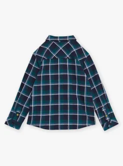 Sergent Major Chemise-Chemise bleue et vert &eacute;meraude &agrave; imprim&eacute; &agrave; carreaux
