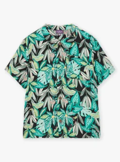 Sergent Major Chemise-Chemise turquoise &agrave; imprim&eacute; feuilles