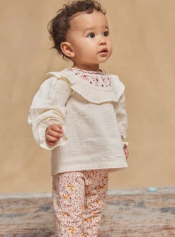 Sergent Major T-shirt & Blouse-Chemisier &eacute;cru &agrave; volants en double gaze de coton