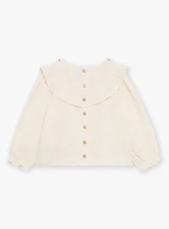 Sergent Major T-shirt & Blouse-Chemisier &eacute;cru &agrave; volants en double gaze de coton