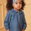 Sergent Major T-shirt & Blouse-Chemisier en jean bleu &agrave; col volant&eacute;