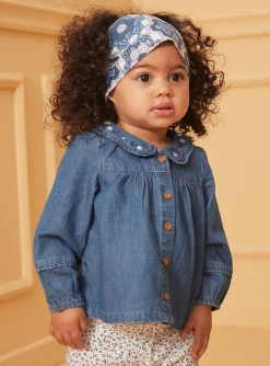 Sergent Major T-shirt & Blouse-Chemisier en jean bleu à col volanté