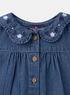 Sergent Major T-shirt & Blouse-Chemisier en jean bleu &agrave; col volant&eacute;