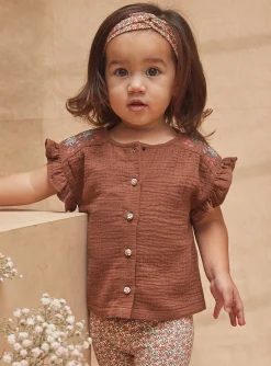 Sergent Major T-shirt & Blouse-Chemisier fluide marron chocolat avec broderies