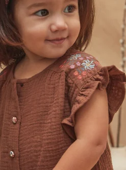 Sergent Major T-shirt & Blouse-Chemisier fluide marron chocolat avec broderies