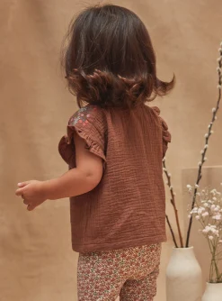 Sergent Major T-shirt & Blouse-Chemisier fluide marron chocolat avec broderies