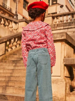 Sergent Major Blouse & T-shirt-Chemisier rose, rouge et lilas &agrave; imprim&eacute; fleuri en twill gratt&eacute;