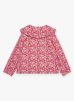 Sergent Major Blouse & T-shirt-Chemisier rose, rouge et lilas &agrave; imprim&eacute; fleuri en twill gratt&eacute;