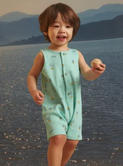 Sergent Major Maillot De Bain-Combinaison sans manches turquoise à imprimé à rayures