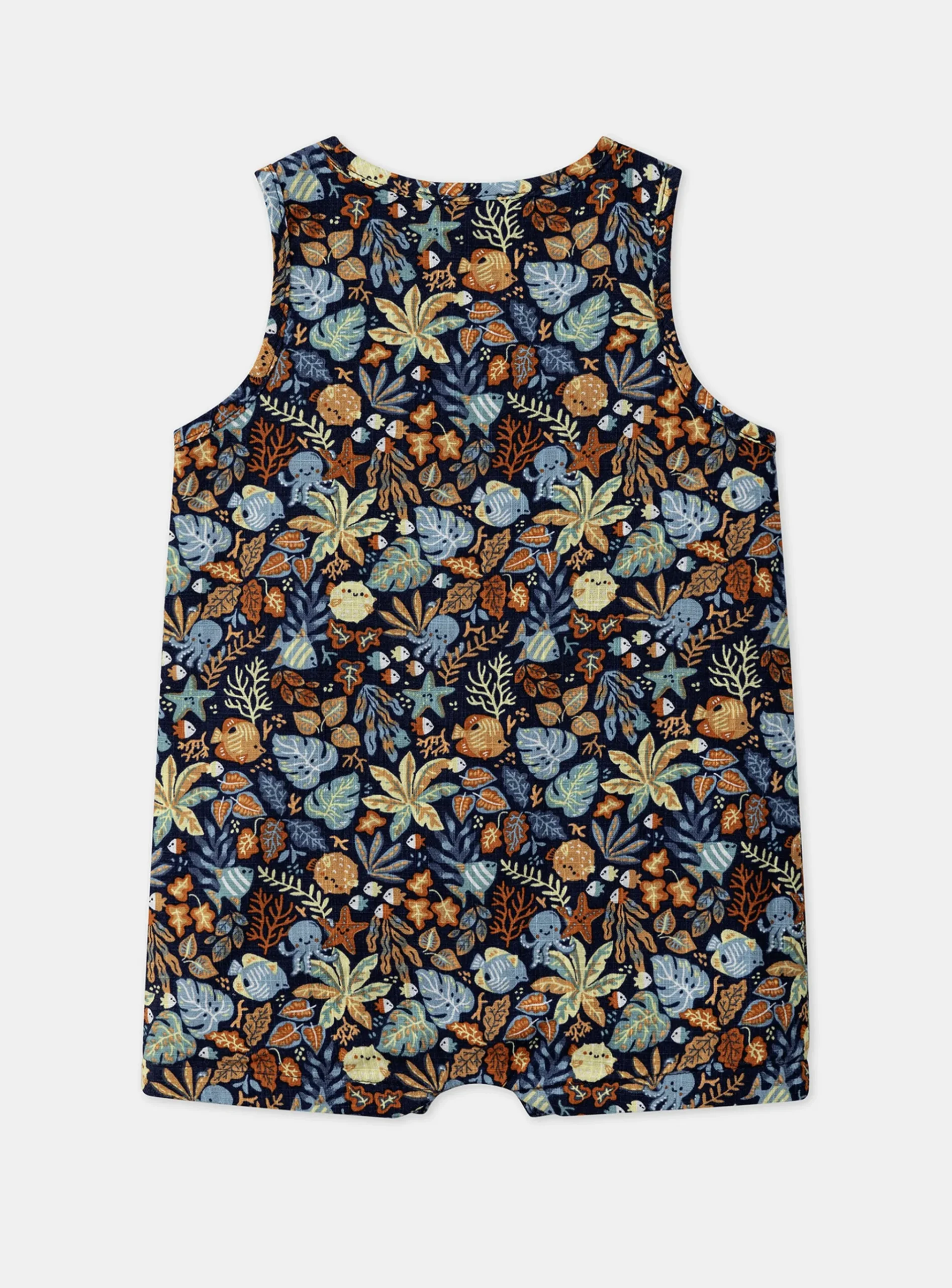 Sergent Major Ensemble, Combinaison & Salopette-Combishort en popeline bleu marine à imprimé poisson et feuilles multicolores