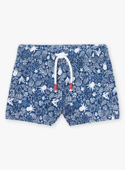 Sergent Major Ensemble, Combinaison & Salopette-Combishort en popeline bleu marine à imprimé poisson et feuilles multicolores