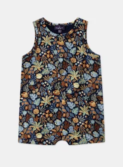 Sergent Major Ensemble, Combinaison & Salopette-Combishort en popeline bleu marine à imprimé poisson et feuilles multicolores
